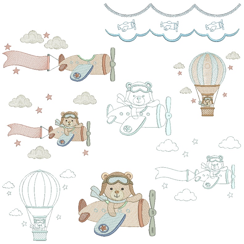 matriz de bordado coleção ursinho aviador para bordar matriz de bordado coleção ursinho aviador para bordar