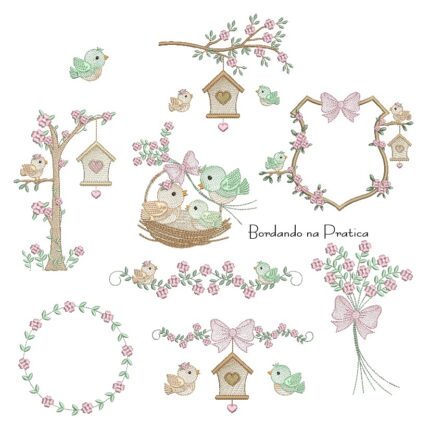 Matriz de Bordado Passarinhos Encantados para bordar BP