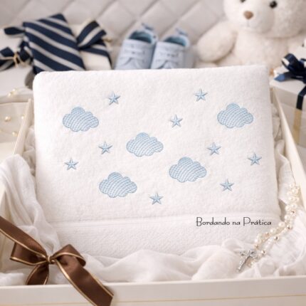 Matriz de bordado nuvens com estrelas para bordar bordando na pratica