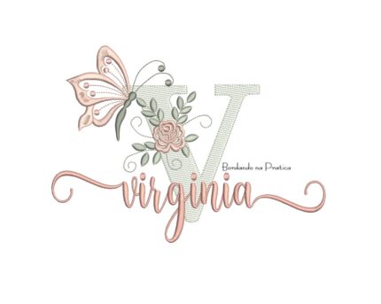 Matriz De Bordado Nome Virginia para bordar com flores e borboleta