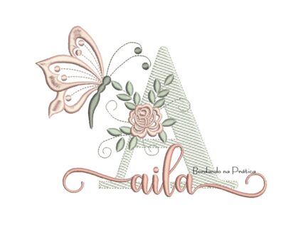 Matriz de Bordado Aila para bordar com borboleta e flores sobreposto