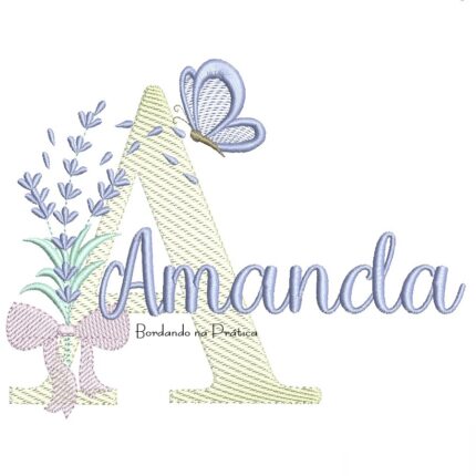 Matriz de Bordado Nome Amanda Lavanda com Laço