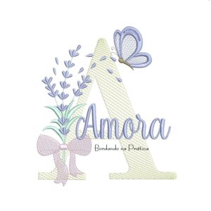 Matriz de Bordado Nome Amora Lavanda com Laço
