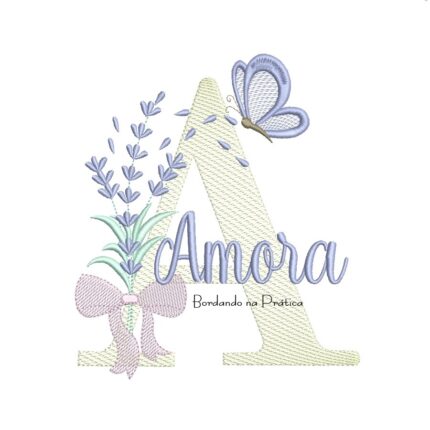 Matriz de Bordado Nome Amora Lavanda com Laço
