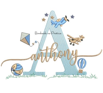 Matriz de Bordado Nome Anthony com Brinquedos