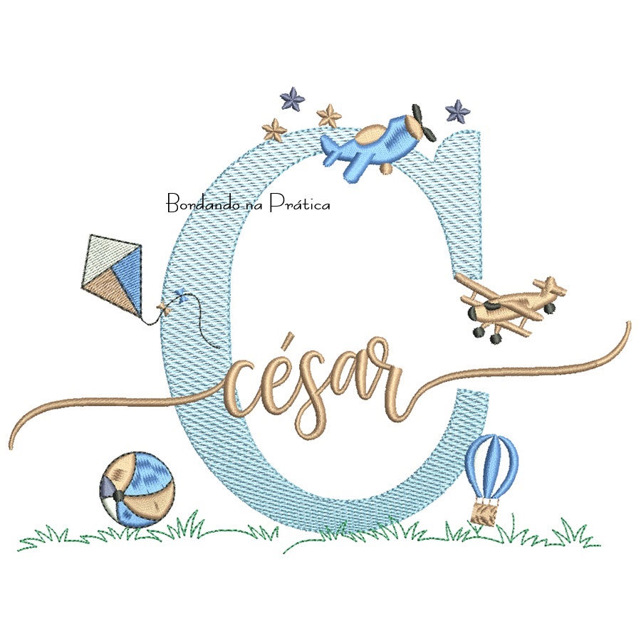 Matriz de Bordado Nome César com Brinquedos Matriz de Bordado Nome César com Brinquedos