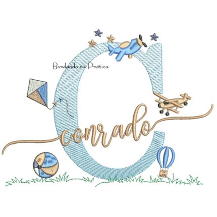 Matriz de Bordado Nome Conrado com Brinquedos