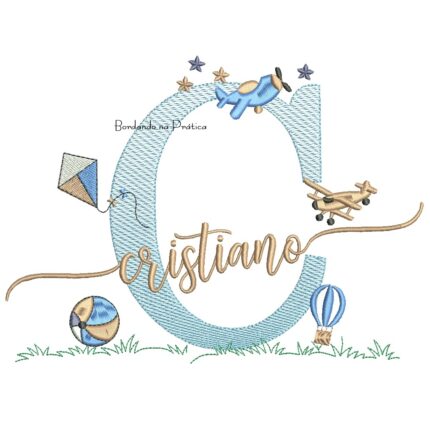 Matriz de Bordado Nome Cristiano com Brinquedos