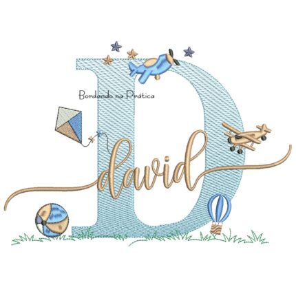 Matriz de Bordado Nome David com Brinquedos