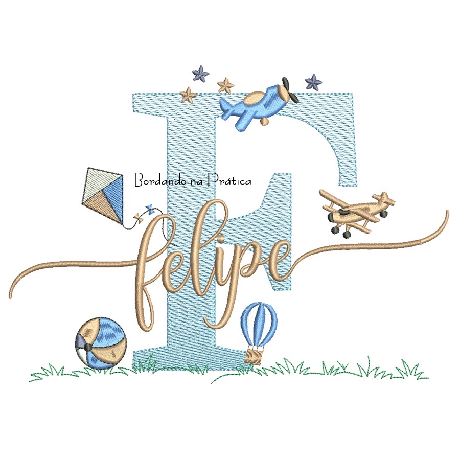 Matriz de Bordado Nome Felipe com Brinquedos Matriz de Bordado Nome Felipe com Brinquedos
