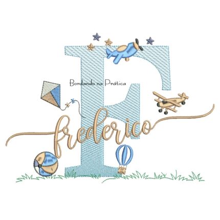 Matriz de Bordado Nome Frederico com Brinquedos