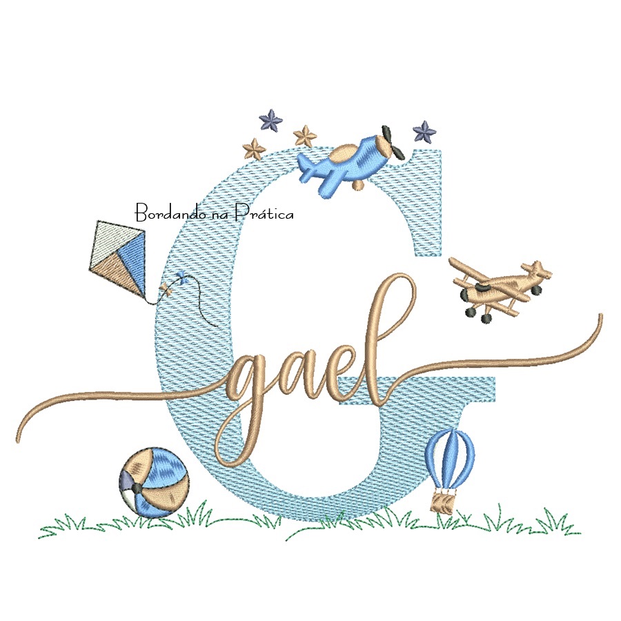 Matriz de Bordado Nome Gael com Brinquedos Matriz de Bordados Nome Gael Com Brinquedos