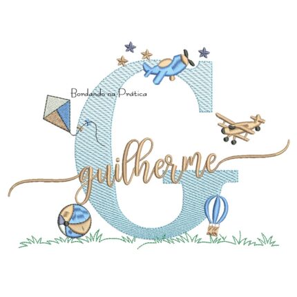 Matriz de Bordado Nome Guilherme com Brinquedos