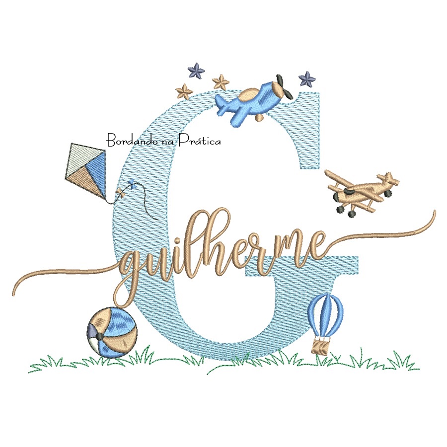 Matriz de Bordado Nome Guilherme com Brinquedos Matriz de Bordado Nome Guilherme com Brinquedos