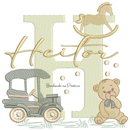 Matriz de Bordado Nome Heitor com Brinquedos de Infância