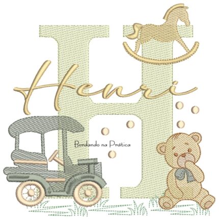 Matriz de Bordado Nome Henri com Brinquedos de Infância
