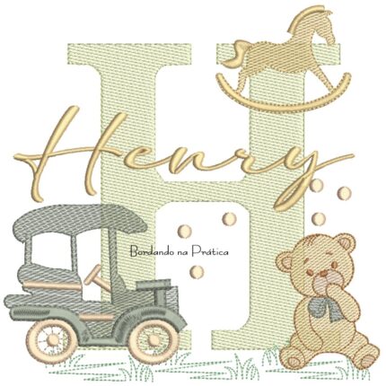 Matriz de Bordado Nome Henry com Brinquedos de Infância