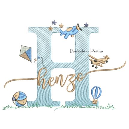 Matriz de Bordado Nome Henzo com Brinquedos