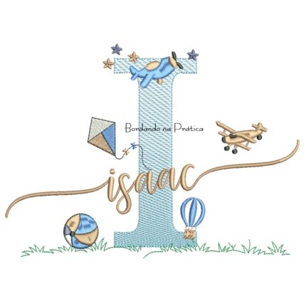 Matriz de Bordado Nome Isaac com Brinquedos