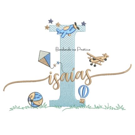 Matriz de Bordado Nome Isaías com Brinquedos