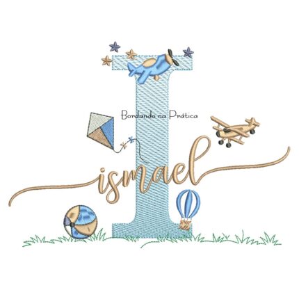 Matriz de Bordado Nome Ismael com Brinquedos