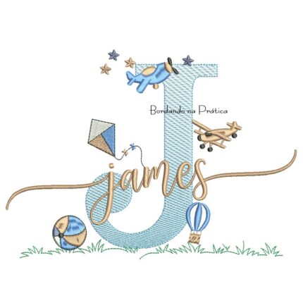 Matriz de Bordado Nome James com Brinquedos