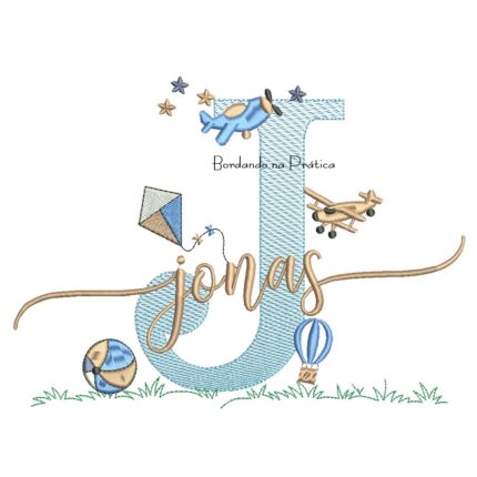 Matriz de Bordado Nome Jonas com Brinquedos