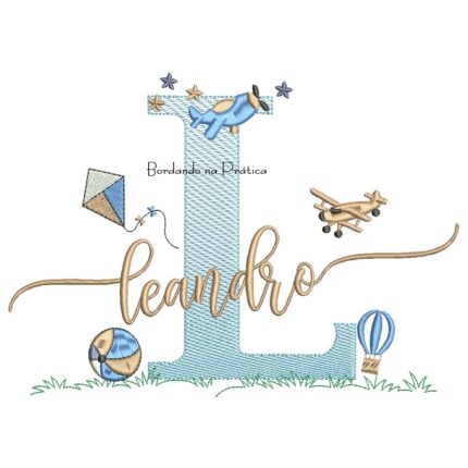 Matriz de Bordado Nome Leandro com Brinquedos
