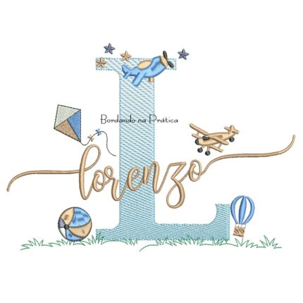 Matriz de Bordado Nome Lorenzo com Brinquedos