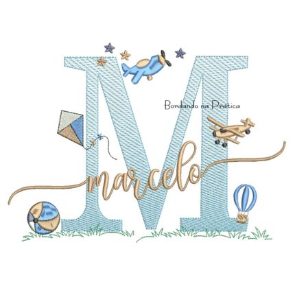 Matriz de Bordado Nome Marcelo com Brinquedos