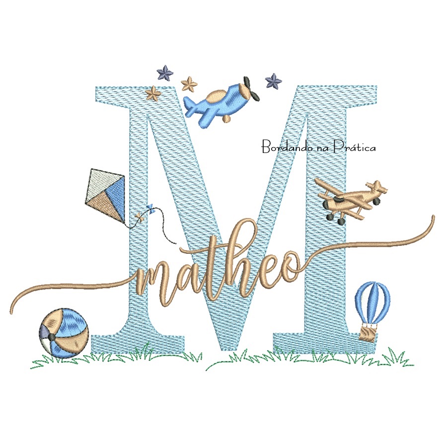 Matriz de Bordado Nome Matheo com Brinquedos Matriz de Bordado Nome Matheo com Brinquedos