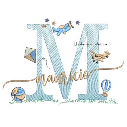Matriz de Bordado Nome Maurício com Brinquedos