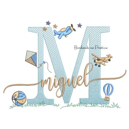 Matriz de Bordado Nome Miguel com Brinquedos