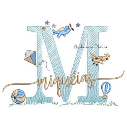 Matriz de Bordado Nome Miquéias com Brinquedos