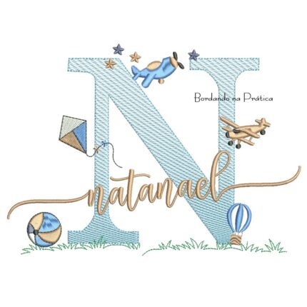 Matriz de Bordado Nome Natanael com Brinquedos