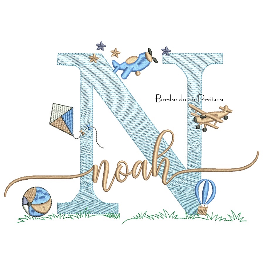 Matriz de Bordado Nome Noah com Brinquedos Matriz de Bordado Nome Noah com Brinquedos