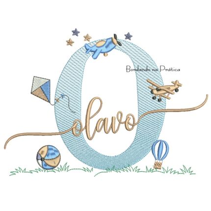 Matriz de Bordado Nome Olavo com Brinquedos
