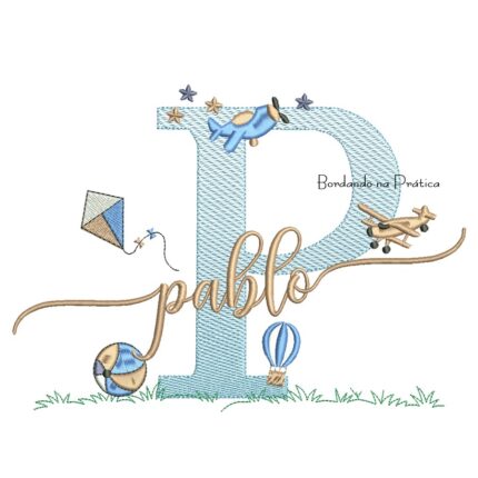 Matriz de Bordado Nome Pablo com Brinquedos