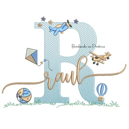 Matriz de Bordado Nome Raul com Brinquedos