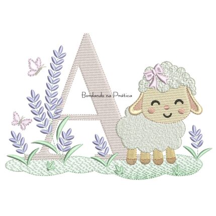 Matriz de Bordado Letra A Ovelhinha Lavanda