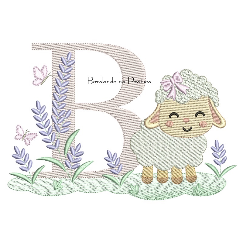 Matriz de Bordado Letra B Ovelhinha Lavanda Matriz de Bordado Letra B Ovelhinha Lavanda