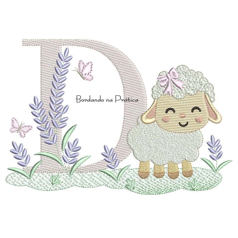 Matriz de Bordado Letra D Ovelhinha Lavanda Matriz de Bordado Letra D Ovelhinha Lavanda
