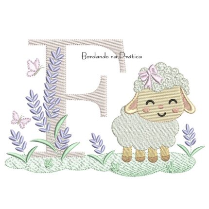Matriz de Bordado Letra F Ovelhinha Lavanda