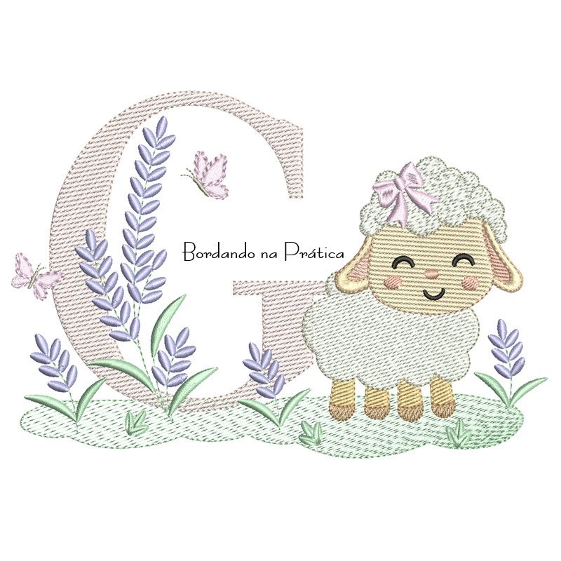 Matriz de Bordado Letra G Ovelhinha Lavanda Matriz de Bordado Letra G Ovelhinha Lavanda