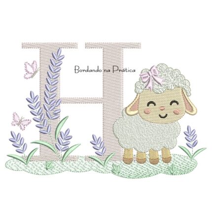 Matriz de Bordado Letra H Ovelhinha Lavanda