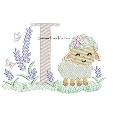 Matriz de Bordado Letra I Ovelhinha Lavanda