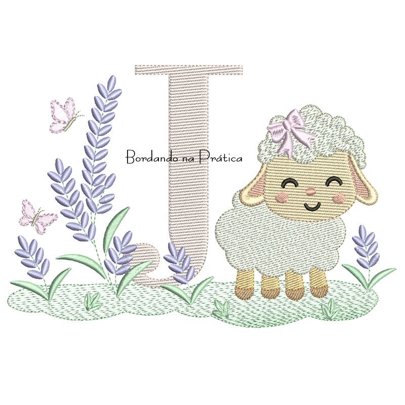 Matriz de Bordado Letra J Ovelhinha Lavanda Matriz de Bordado Letra J Ovelhinha Lavanda