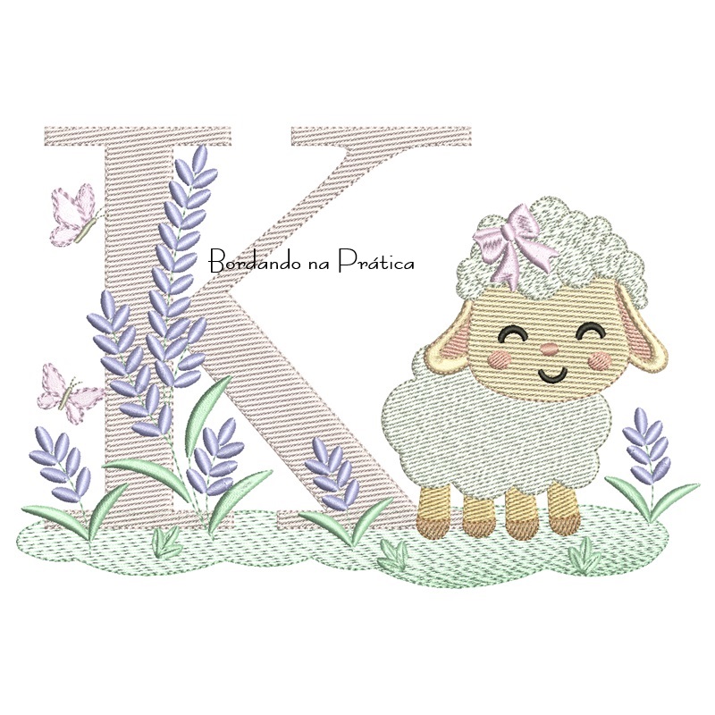 Matriz de Bordado Letra K Ovelhinha Lavanda Matriz de Bordado Letra K Ovelhinha Lavanda