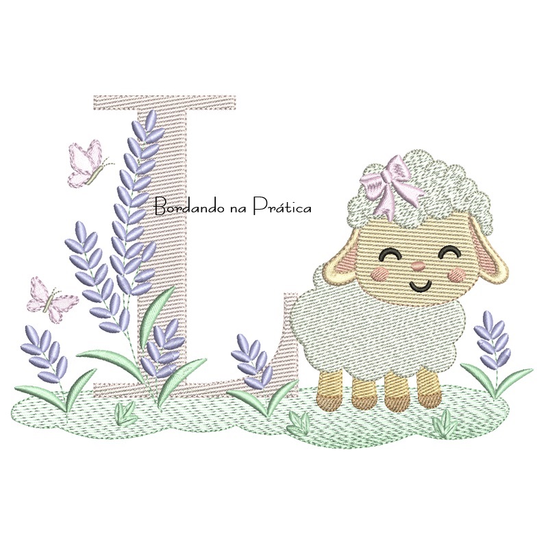 Matriz de Bordado Letra L Ovelhinha Lavanda Matriz de Bordado Letra L Ovelhinha Lavanda