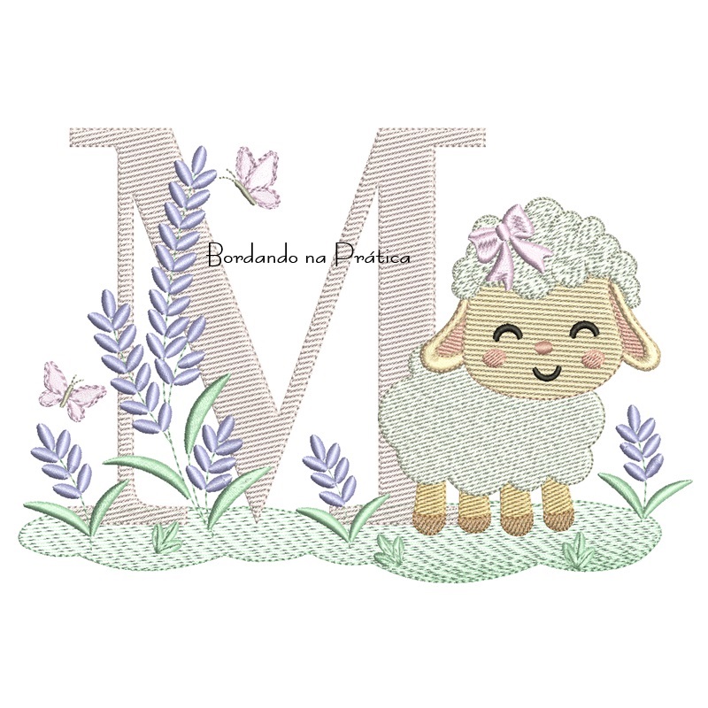 Matriz de Bordado Letra M Ovelhinha Lavanda Matriz de Bordado Letra M Ovelhinha Lavanda